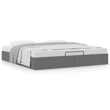 Cadru pat otoman fără saltea Gri închis 180x200 cm țesătură - Img 2