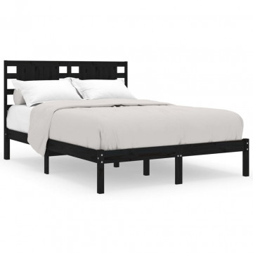 Cadru pat Small Double 4FT, negru, 120x190 cm, lemn masiv - Img 2
