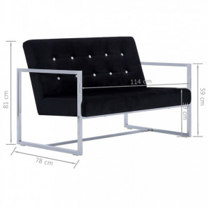 Canapea cu 2 locuri cu brațe, negru, crom și catifea - Img 7