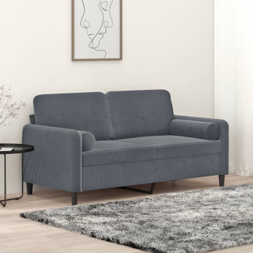 Canapea cu 2 locuri cu pernuțe, gri închis, 140 cm, catifea - Img 1
