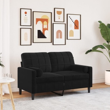 Canapea cu 2 locuri cu pernuțe, negru, 120 cm, catifea - Img 1