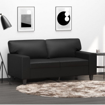 Canapea cu 2 locuri, negru, 120 cm, piele ecologică - Img 1