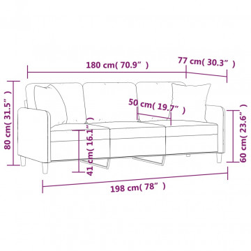 Canapea cu 3 locuri cu pernuțe, gri închis, 180 cm, textil - Img 7