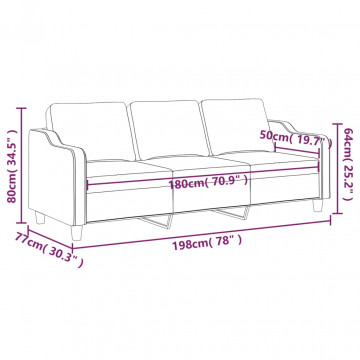 Canapea cu 3 locuri, gri deschis, material 180CM textil - Img 7