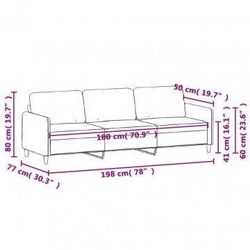 Canapea cu 3 locuri, Negru, 180 cm, catifea - Img 7