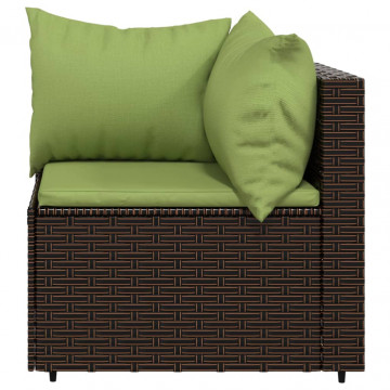 Canapea de colț cu pernă de grădină, maro, poliratan - Img 4