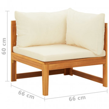Canapea de colț cu perne alb crem, lemn masiv de acacia - Img 7