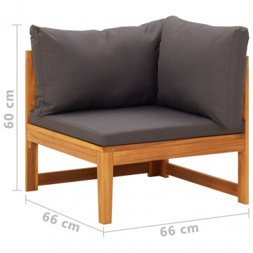 Canapea de colț cu perne gri închis, lemn masiv acacia - Img 7
