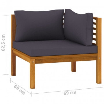 Canapea de colț modulară, perne gri închis, lemn masiv acacia - Img 6