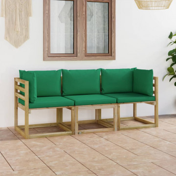 Canapea de grădină cu 3 locuri, cu perne verzi - Img 1
