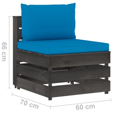 Canapea de mijloc modulară cu perne, gri, lemn tratat - Img 5