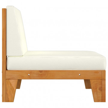 Canapea de mijloc modulară, perne alb crem, lemn masiv acacia - Img 3