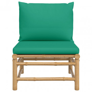 Canapea de mijloc pentru grădină, perne verzi, bambus - Img 3