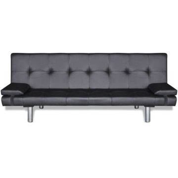 Canapea extensibilă 2 perne, piele artificială, reglabilă negru - Img 8