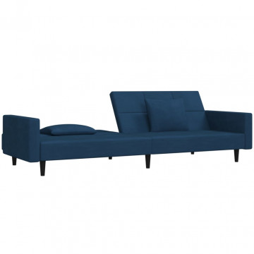 Canapea extensibilă cu 2 locuri, 2 perne, albastru, catifea - Img 5