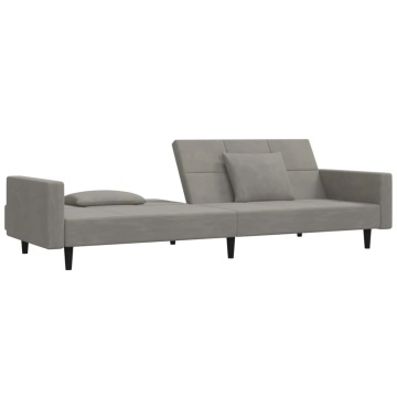 Canapea extensibilă cu 2 locuri, 2 perne, gri deschis, catifea - Img 8