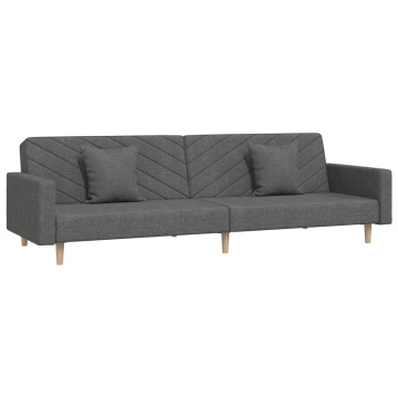 Canapea extensibilă cu 2 locuri, 2 perne, gri închis, textil - Img 2