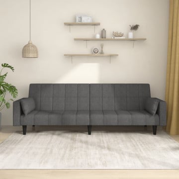 Canapea extensibilă cu 2 locuri, 2 perne, gri închis, textil - Img 1