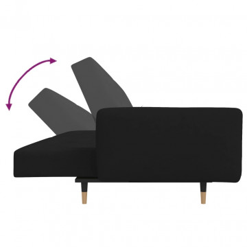 Canapea extensibilă cu 2 locuri, 2 perne, negru, catifea - Img 7