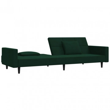 Canapea extensibilă cu 2 locuri, 2 perne, verde închis catifea - Img 8