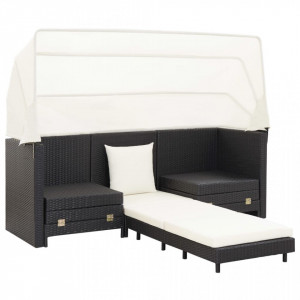 Canapea extensibilă cu 3 locuri, cu acoperiș, negru, poliratan - Img 3