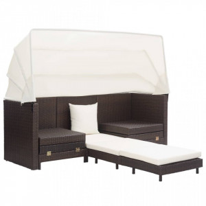 Canapea extensibilă cu 3 locuri, cu acoperiș poliratan, maro - Img 3