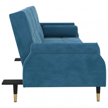 Canapea extensibilă cu perne, albastru, catifea - Img 8
