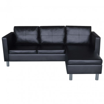 Canapea modulară cu 3 locuri, piele artificială, negru - Img 4