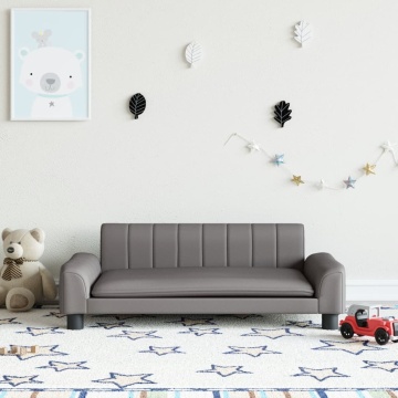 Canapea pentru copii, gri, 90x53x30 cm, piele ecologică - Img 1