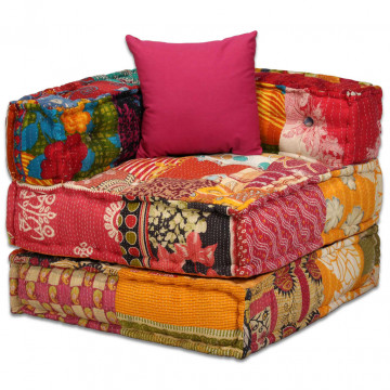 Canapea puf modulară cu 2 locuri, petice, material textil - Img 7