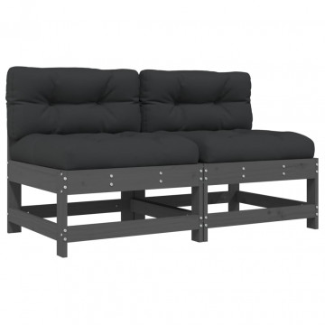 Canapele de mijloc cu perne, 2 buc., gri, lemn masiv de pin - Img 2
