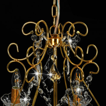Candelabru cu mărgele de cristal, auriu, rotund, 6 x E14 - Img 6