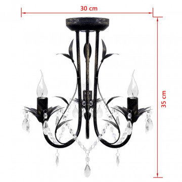 Candelabru metal negru stil Art Nouveau, mărgele cristal, 3xbecuri E14 - Img 3