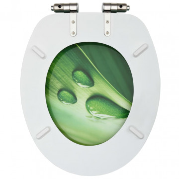 Capac WC închidere silențioasă, verde, MDF, model picătură apă - Img 4