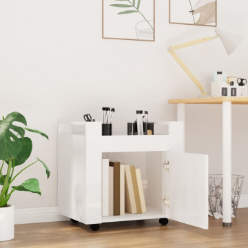 Cărucior de birou, alb extralucios, 60x45x60 cm, lemn prelucrat - Img 3