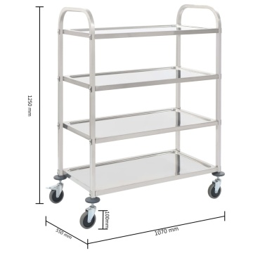Cărucior de bucătărie 4 niveluri 107x55x125 cm oțel inoxidabil - Img 5