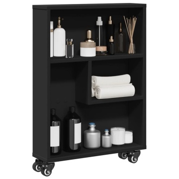 Cărucior depozitare îngust, negru, 48x13x68 cm, lemn prelucrat - Img 1