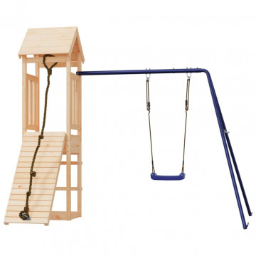 Căsuță de joacă cu perete de cățărat și leagăn, lemn masiv pin - Img 3
