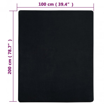 Cearșaf de pat cu elastic, negru, 100x200 cm, bumbac - Img 5
