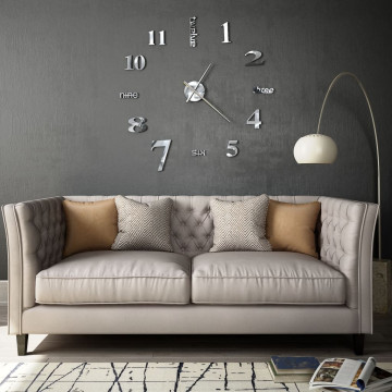Ceas de perete 3D, argintiu, 100 cm, XXL, design modern - Img 1