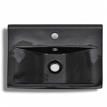 Chiuvetă baie loc robinet/preaplin negru ceramic dreptunghiular - Img 6