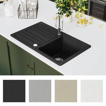 Chiuvetă bucătărie granit, bazin unic cu scurgere reversibilă, negru - Img 3