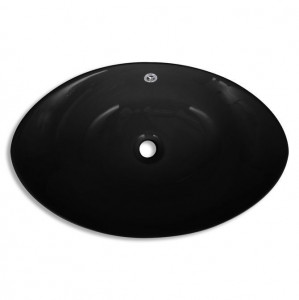 Chiuvetă Ceramică Ovală Neagră cu Gură de scurgere 59 x 38,5 cm - Img 3