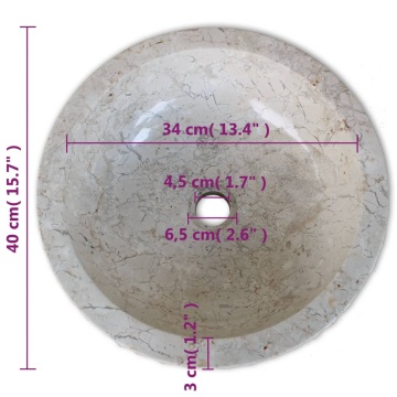 Chiuvetă, crem, 40 cm, marmură - Img 5