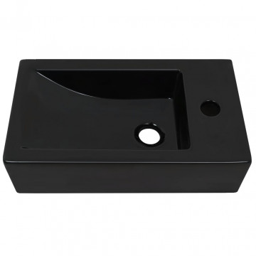 Chiuvetă cu orificiu robinet, negru, 46x25,5x12, ceramică - Img 3