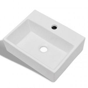 Chiuvetă de baie, ceramică, cu orificiu pentru robinet, alb, pătrat - Img 4