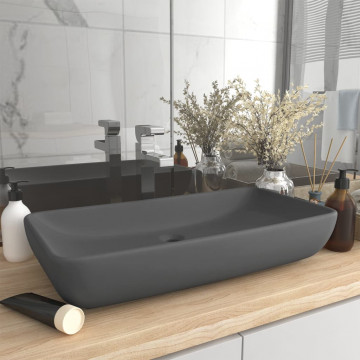 Chiuvetă de lux gri închis mat 71x38 cm ceramică dreptughiular - Img 1