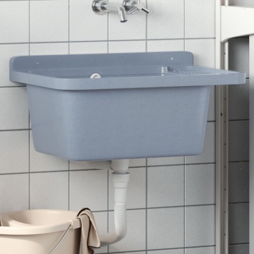 Chiuvetă lavoar pentru montare pe perete gri 60x40x28 cm rășină - Img 1