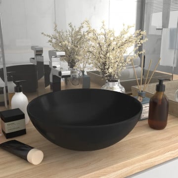 Chiuvetă pentru baie, negru mat, ceramică, rotund - Img 1