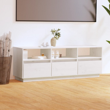 Comodă TV, alb, 140x37x50 cm, lemn masiv de pin - Img 1